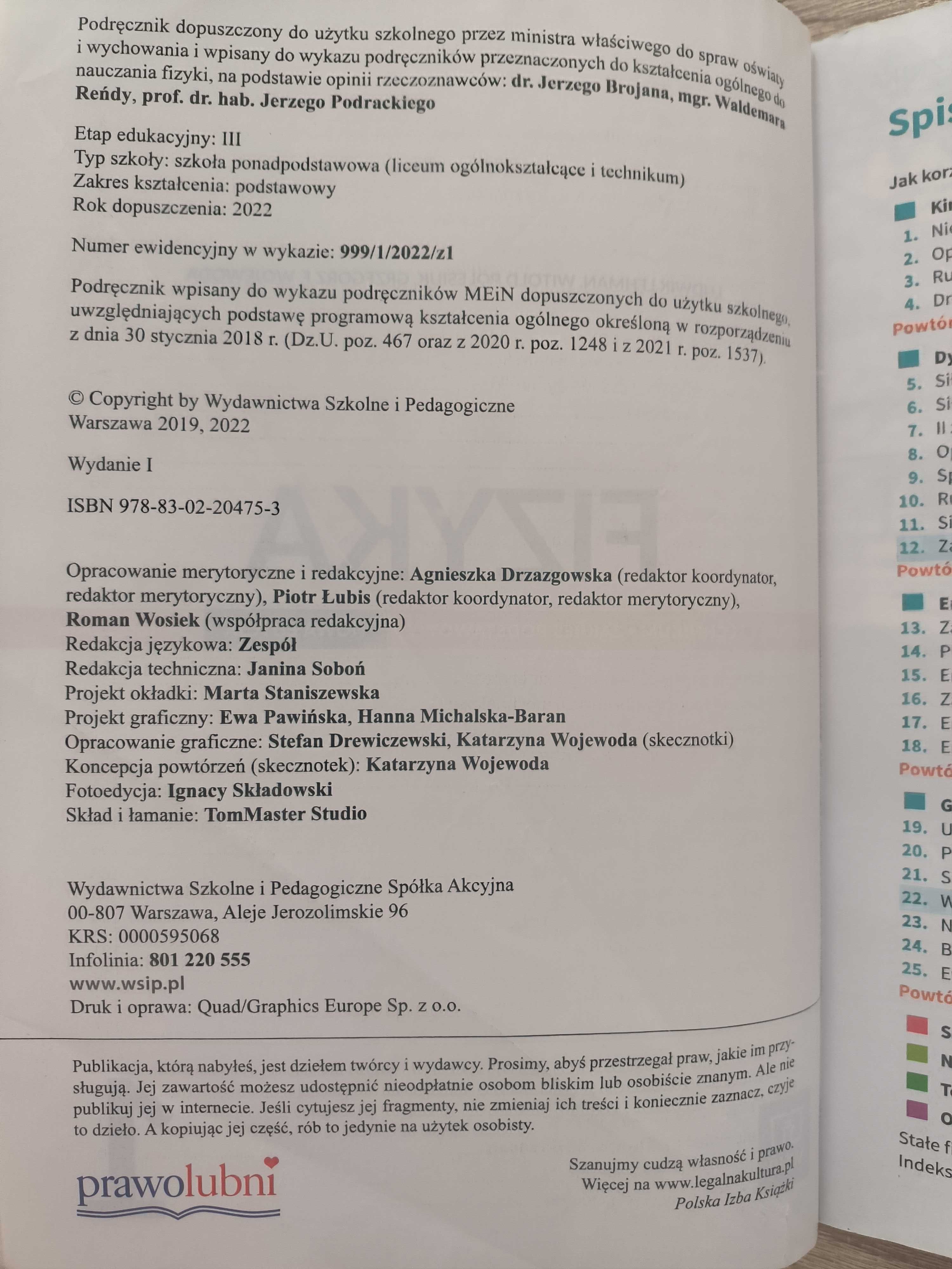 Fizyka kl.1 podręcznik do liceum i technikum. Zakres podstawowy.WSiP.