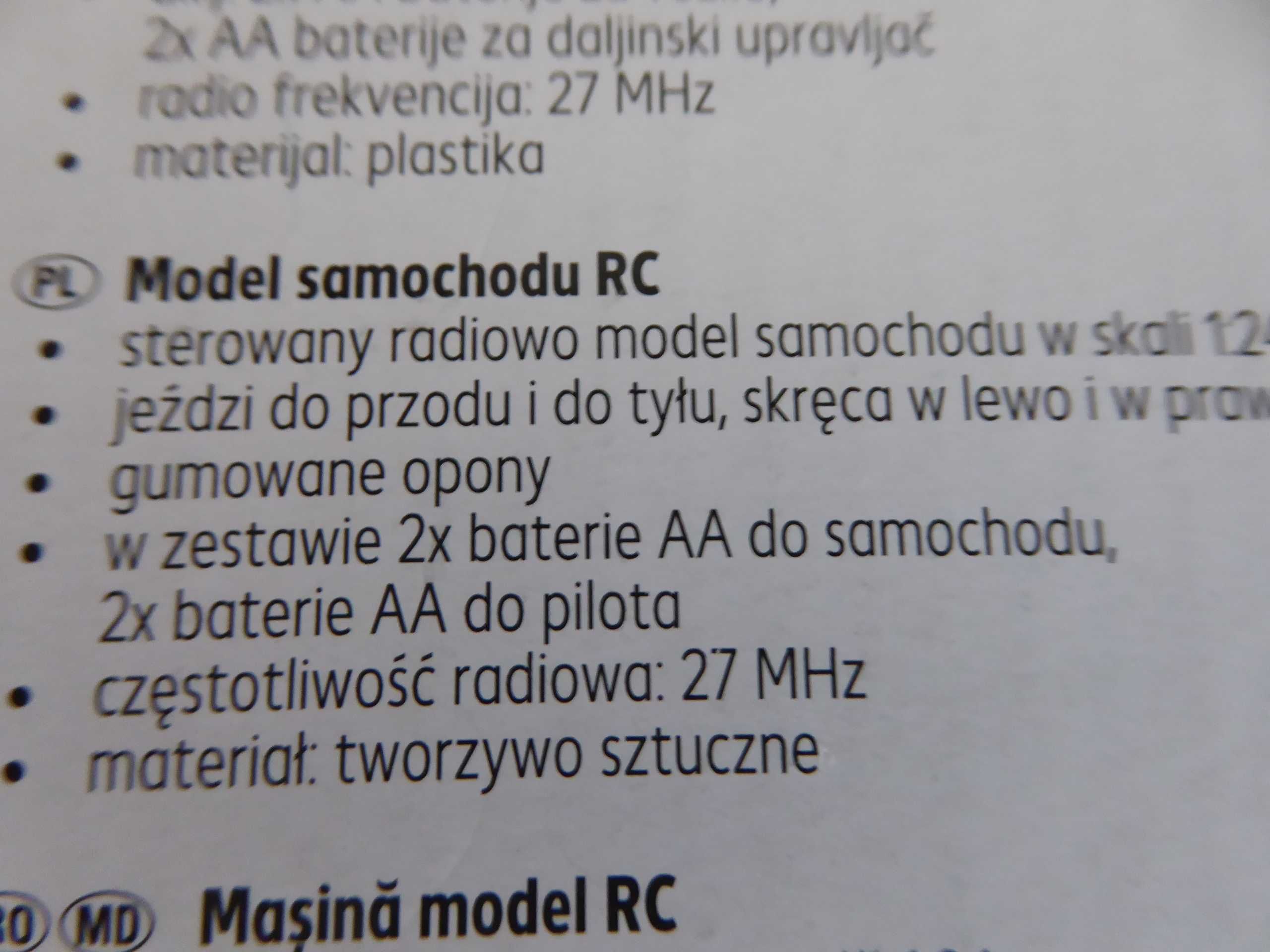 Nowy, zdalnie sterowany samochód w skali 1:24/27MHz