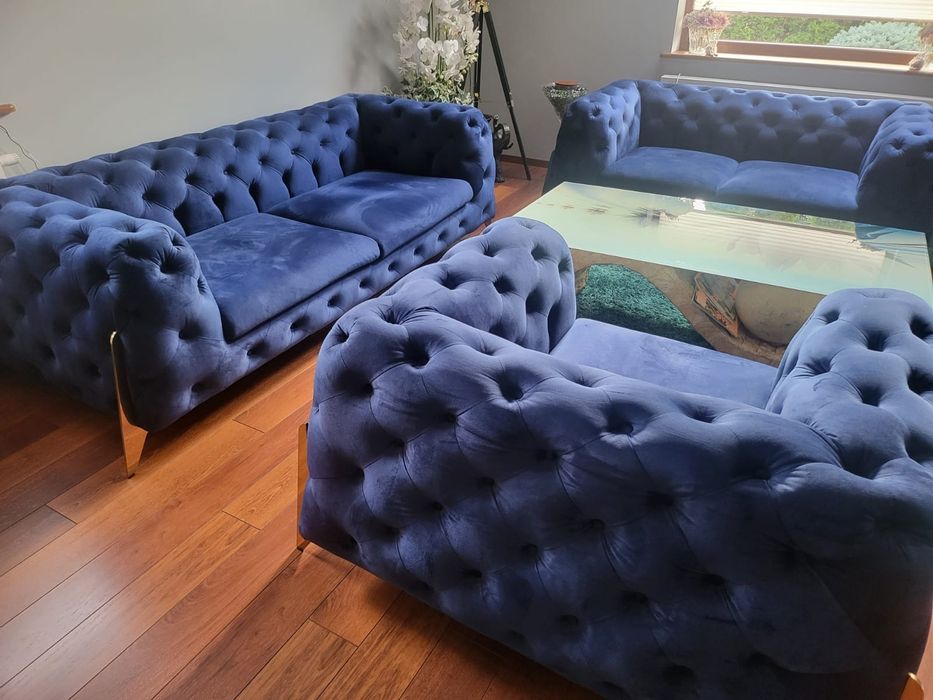 Kanapa 2, 3 osobowa, fotel i pufa