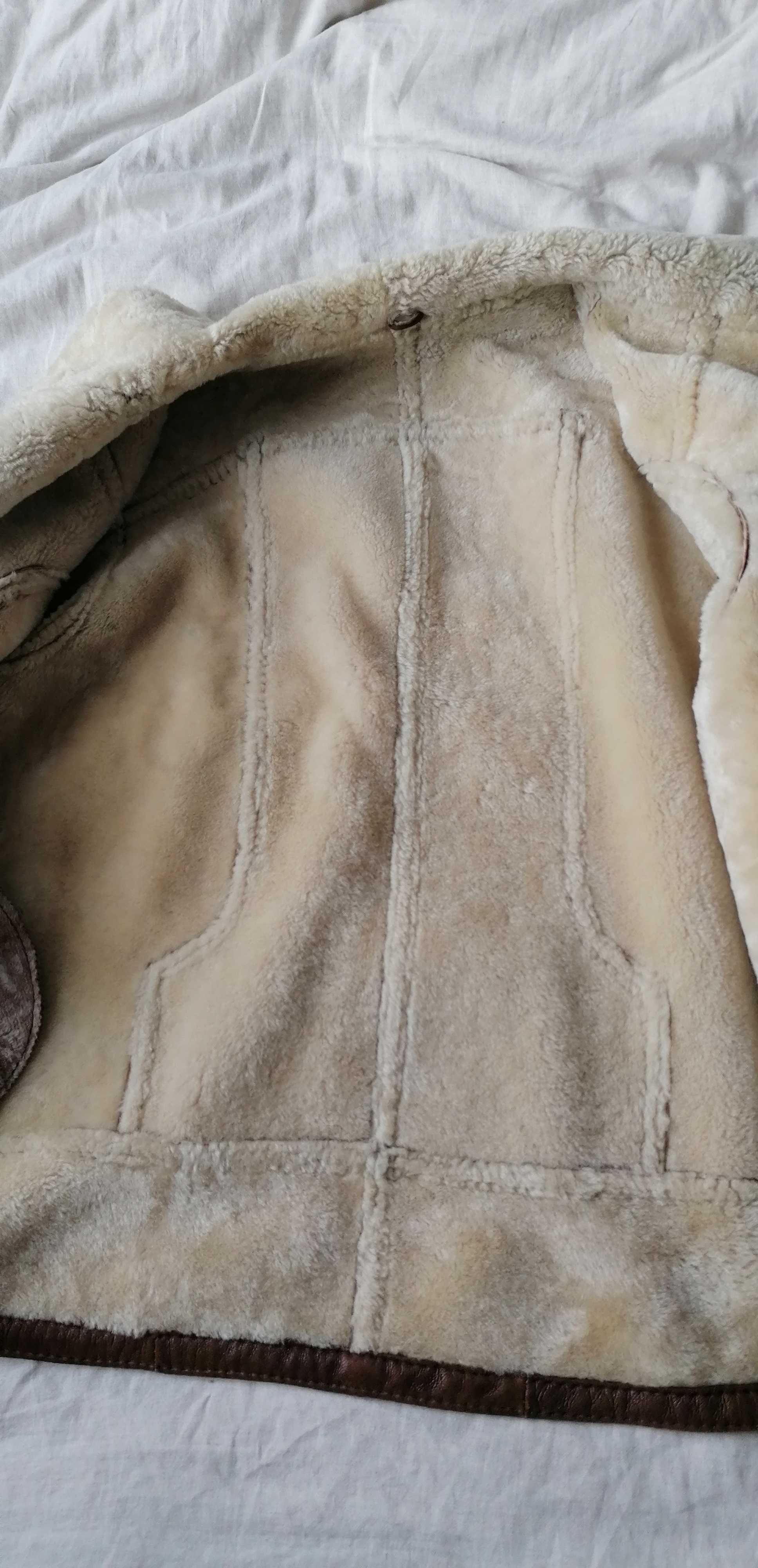 Kożuch, Płaszcz skórzany, skóra naturalna owcza, rozmiar XL