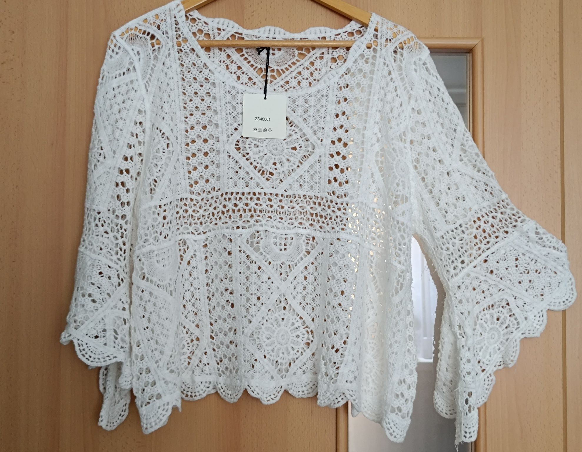 Ażurowy sweterek / narzutka kolor ecru 100% bawełna