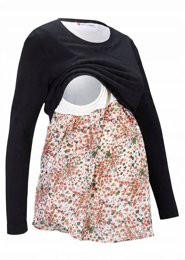B.P.C sweter ciążowy i do karmienia z koszulową wstawką 44/46.
