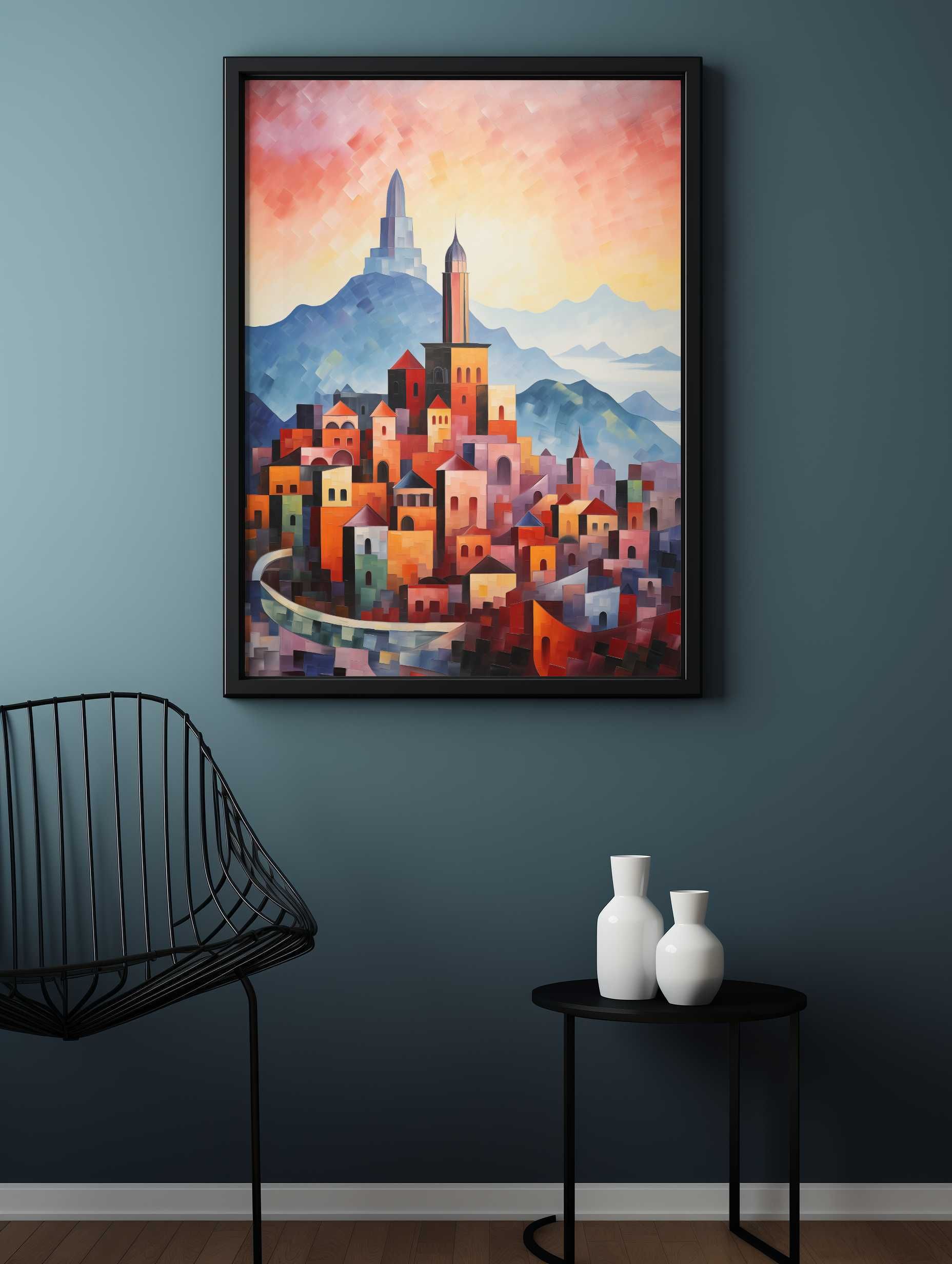 Plakat na Ścianę Obraz Miasto Kolorowe Zamek Góry 40x60 cm Premium