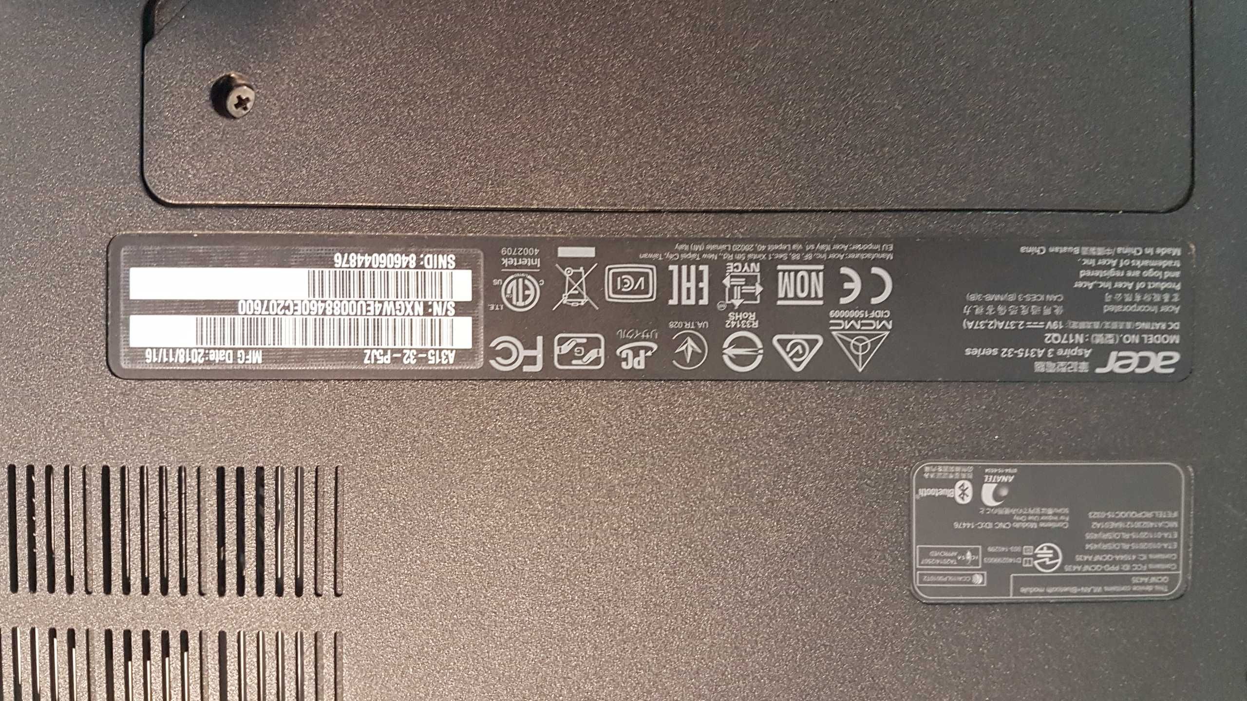 Разборка ноутбука Acer Aspire 3  A315-32-P5JZ