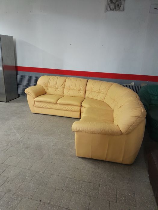 Кожаный угловой диван жёлтый "Bruhl" (061005)