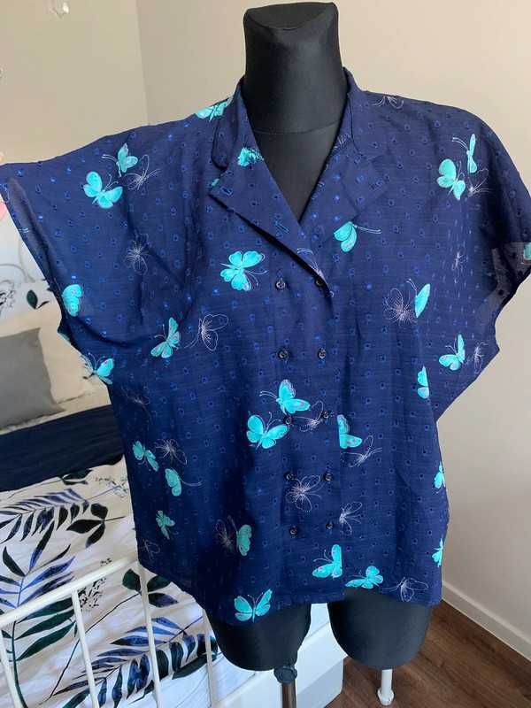 Granatowa koszula w motyle vintage retro oversize XL XXL