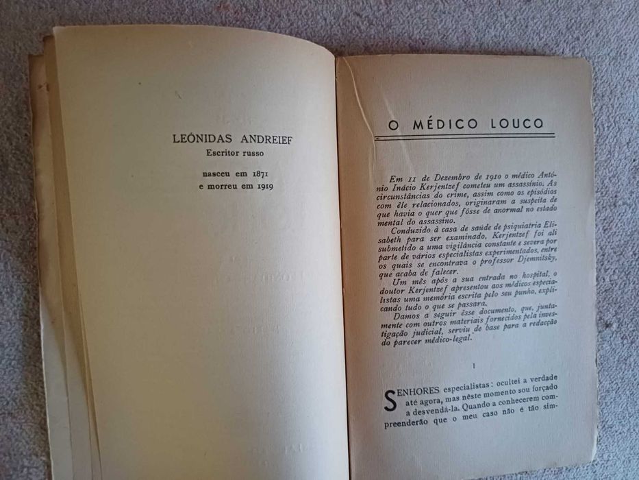 Livro - O médico louco, de Leónidas Andreief. Editorial Inquérito,1941