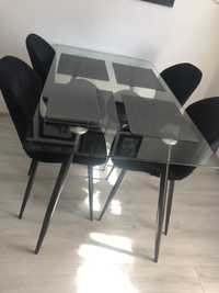 Stół do jadalni szklany + czarne krzesła