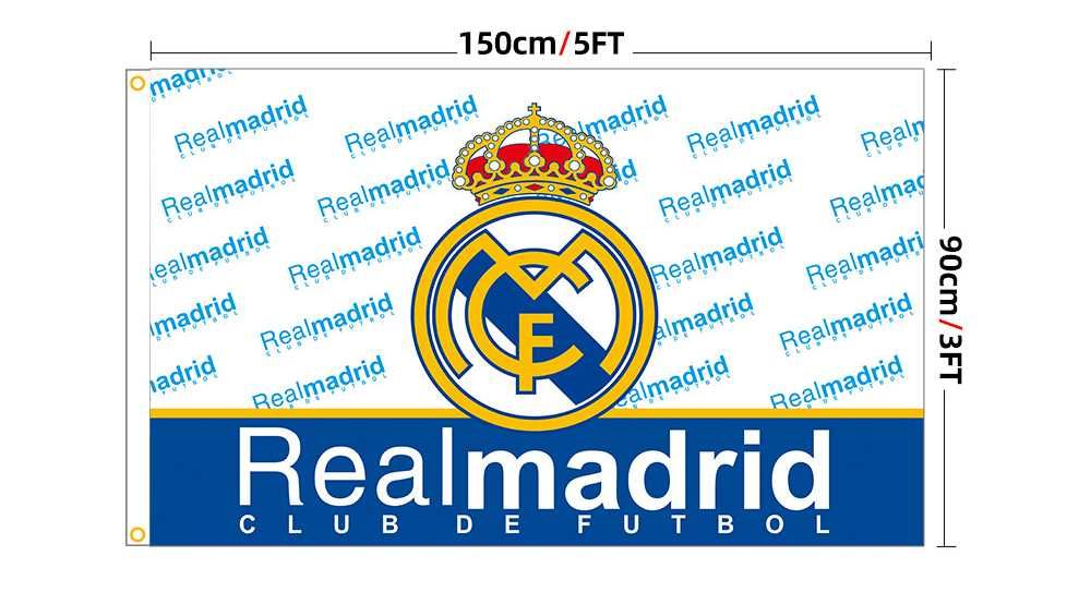 Flaga Real Madryt o wymiarach 150x90cm + BRELOK GRATIS