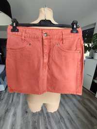 R.M L Zara pomarańczowa koralowa spódniczka mini z kieszeniami jeansow