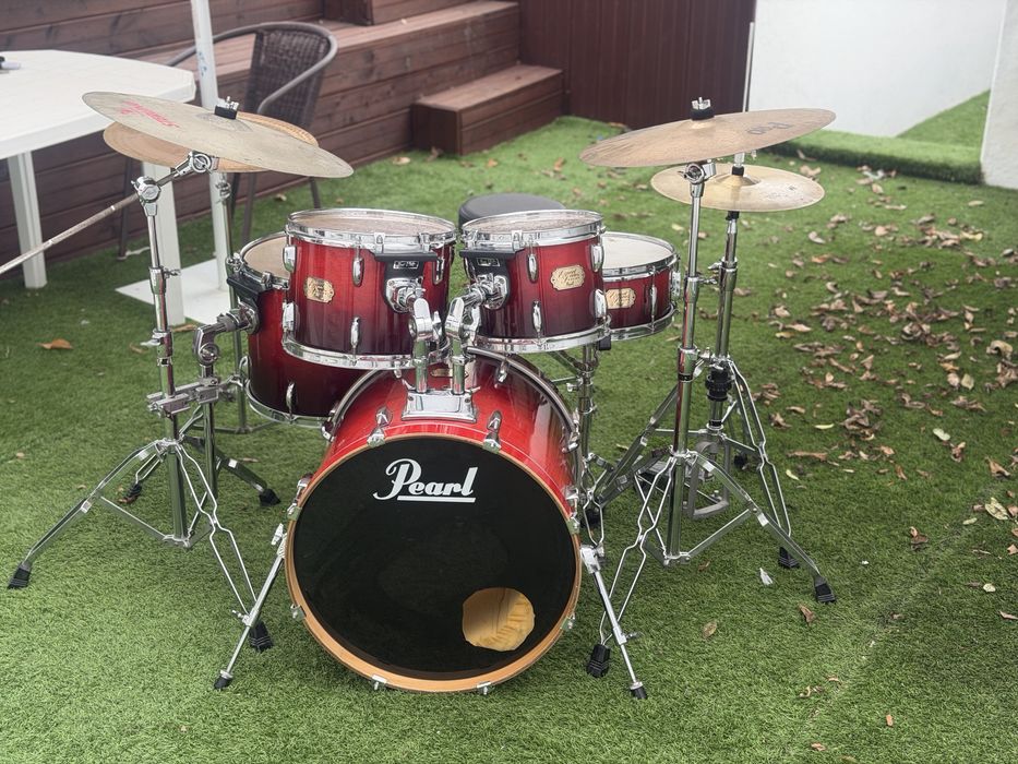 Bateria Acústica Pearl Export Completa Pratos Sabian e Meinl