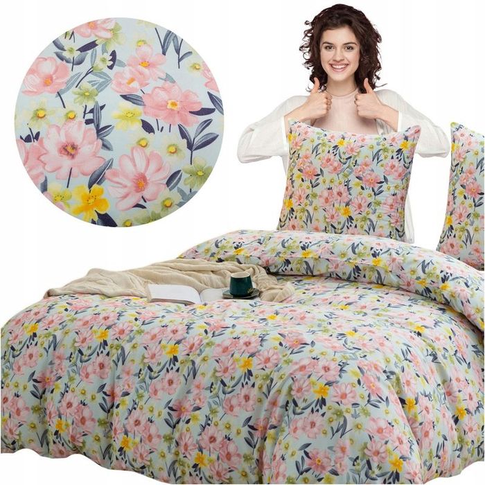 Pościel 220x200/3cz bawełna Satynowa poszewki 70x80 Maria Home kwiaty