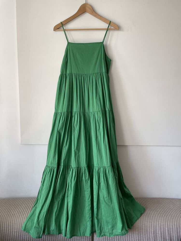 Mango Zielona sukienka maxi bawełna