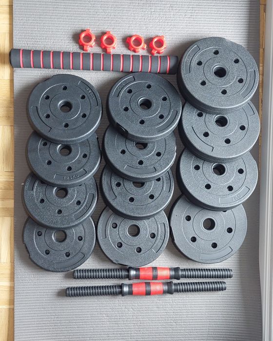 Nowe hantle regulowane domowa siłownia obciążenie 20 kg gryf łącznik