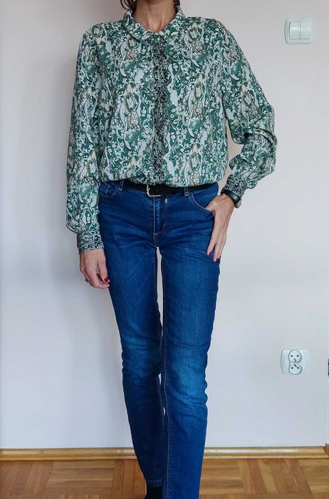 Zielona koszula w kolorowe wzory, wiskoza, Saint Tropez, rozmiar L