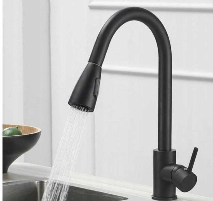 NOWA Bateria Kuchenna Czarna Z Wyciąganą Wylewką Kran Zlewozmywak