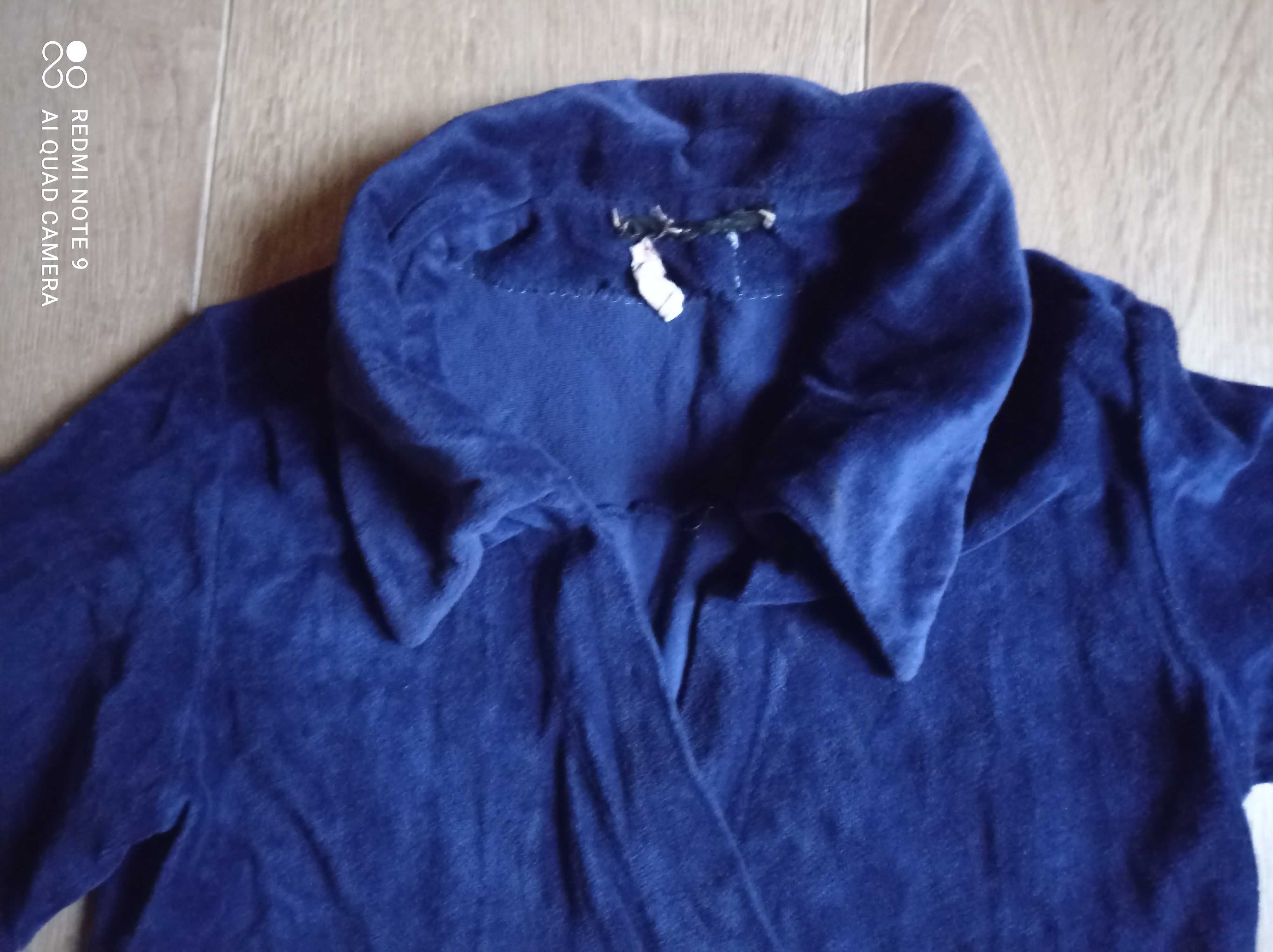 Vintage Match granatowy aksamit welwet szlafrok r. L/XL krótki rękaw