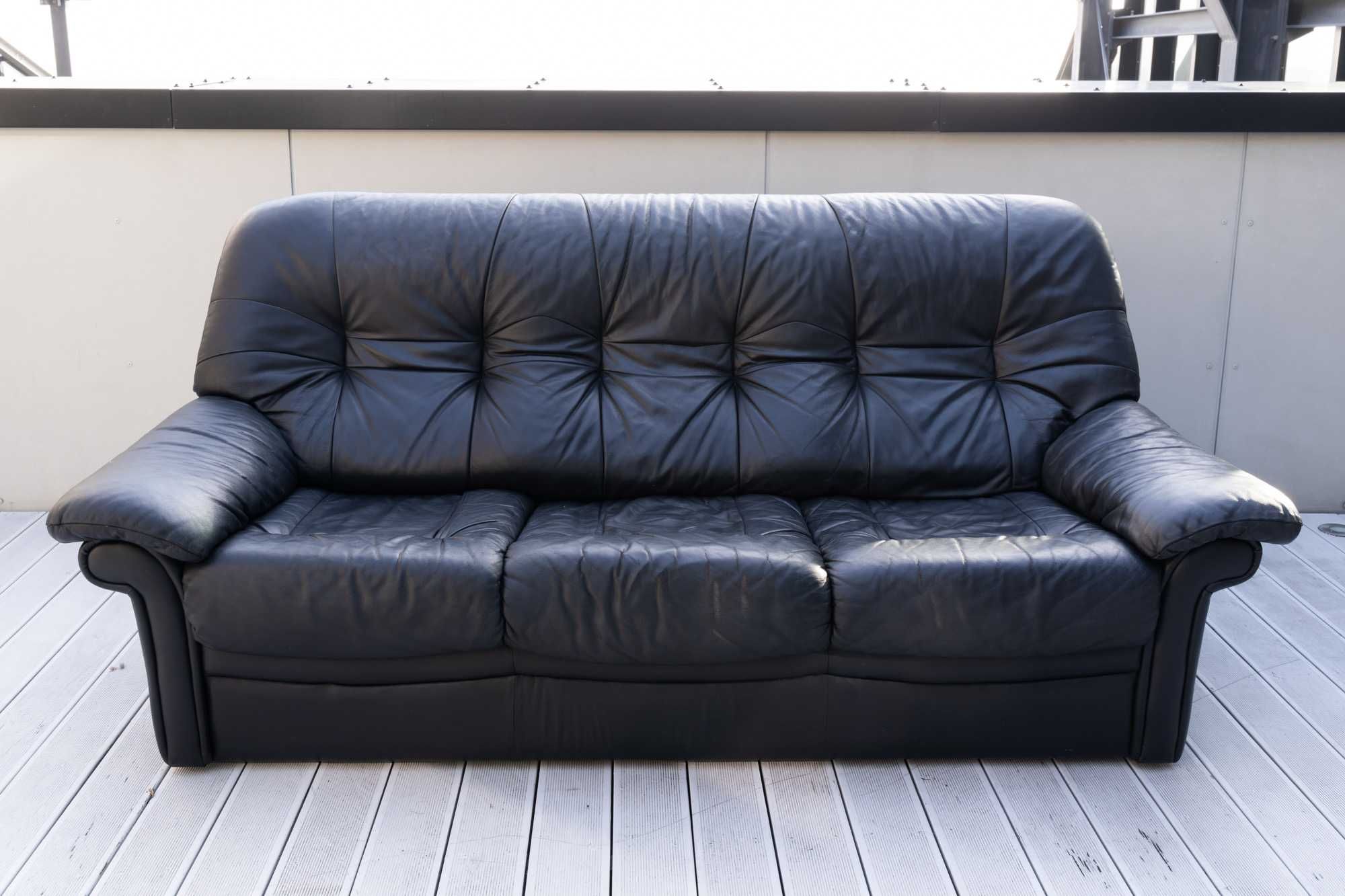 Czarna skórzana luksusowa kanapa sofa 3-osobowa z Australii