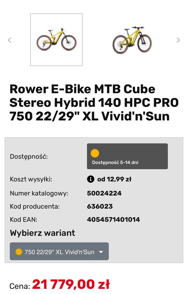 CUBE ( XL ) STEREO HYBRID 140 HPC PRO, 750Wh, 1460 KM [no.291]