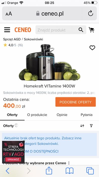 Sokowirówka Home Kraft Vitamine moc 1400