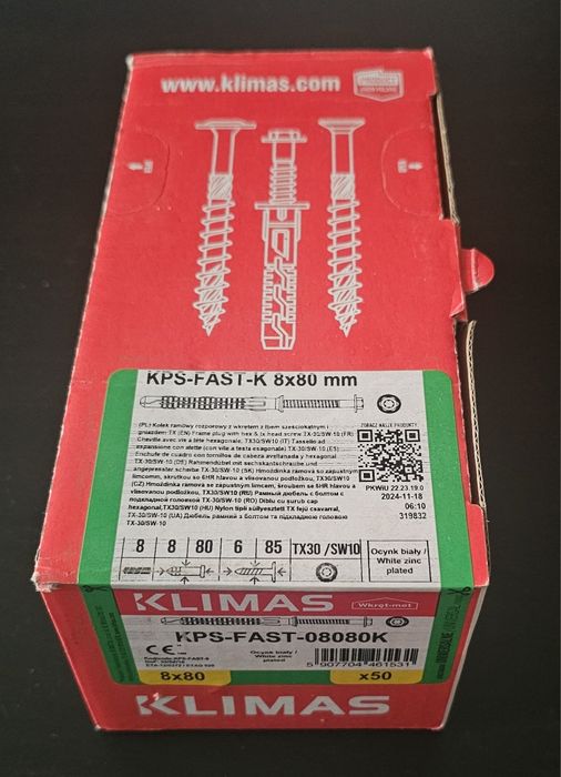 Kołek Ramowy Rozporowy z wkrętem z łbem sześciokątnym 8x80 - 50szt.