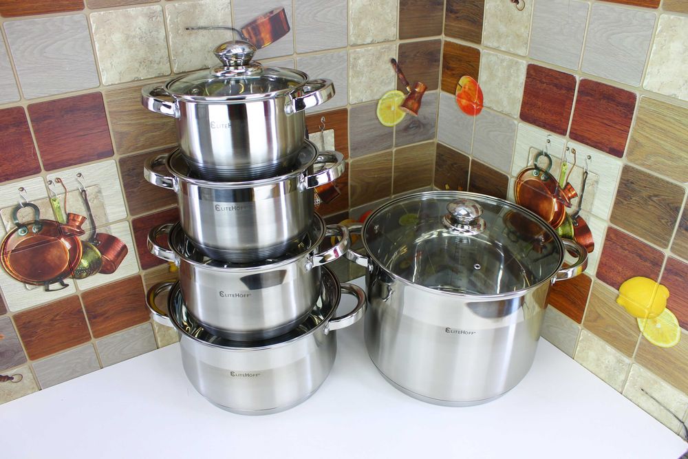 Zestaw Garnków E-4502 indukcja, gaz, duży garnek 13L w zestawie