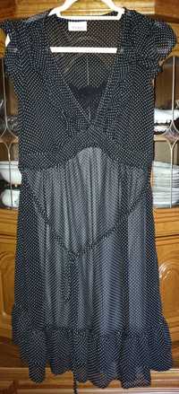 Sukienka czarna w białe kropki z zorzety