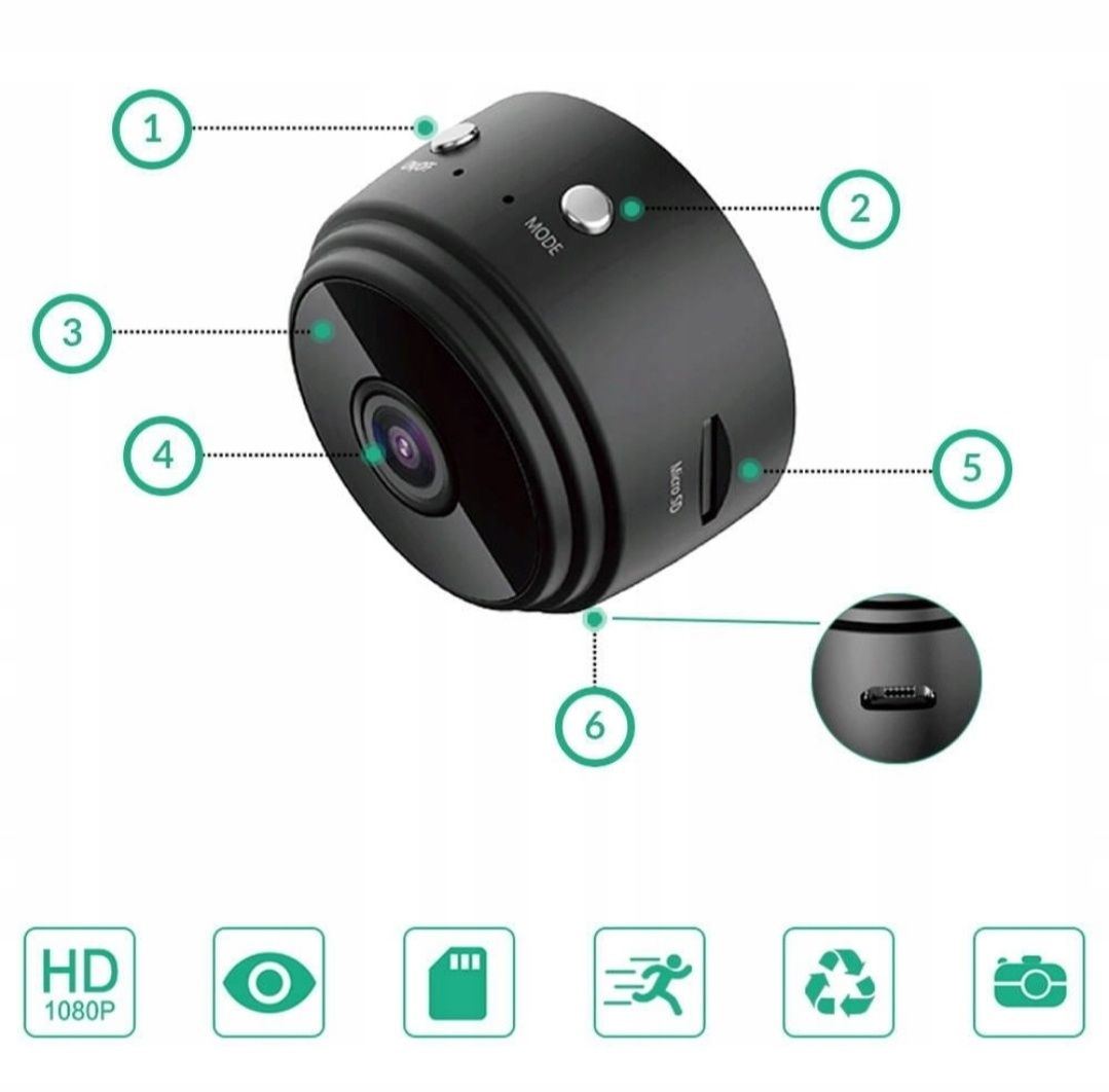 Mini Kamera WiFi Szpiegowska Bezprzewodowa USB Full HD Kamera Niania