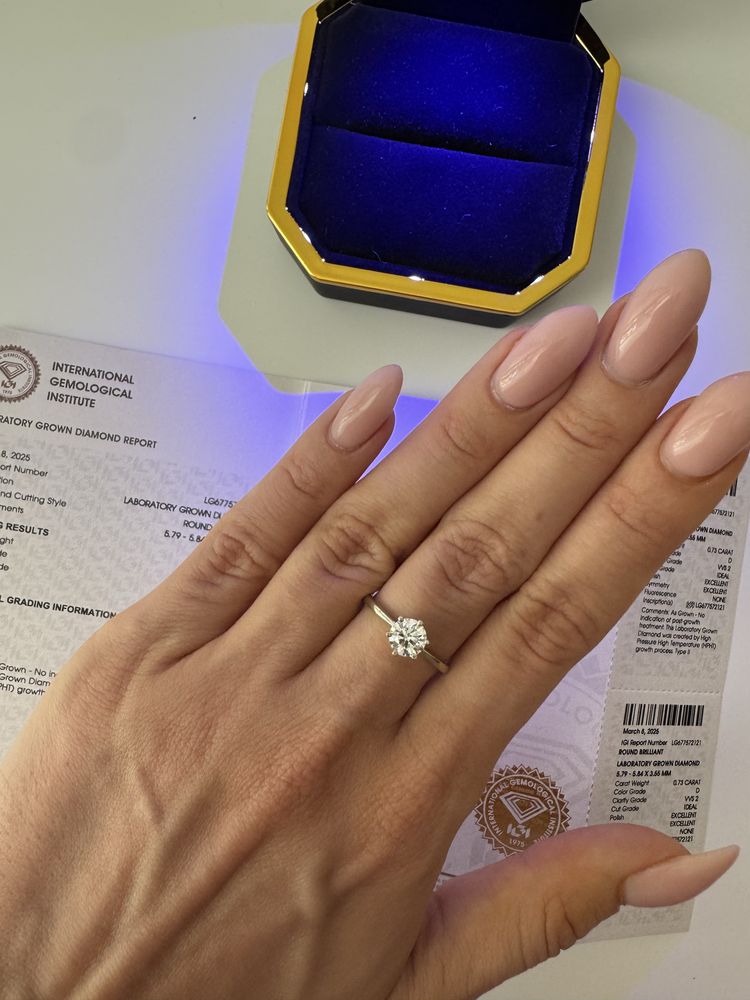 Pierścionek z diamentem, 0,73 ct VVS2 D, białe złoto, z brylantem
