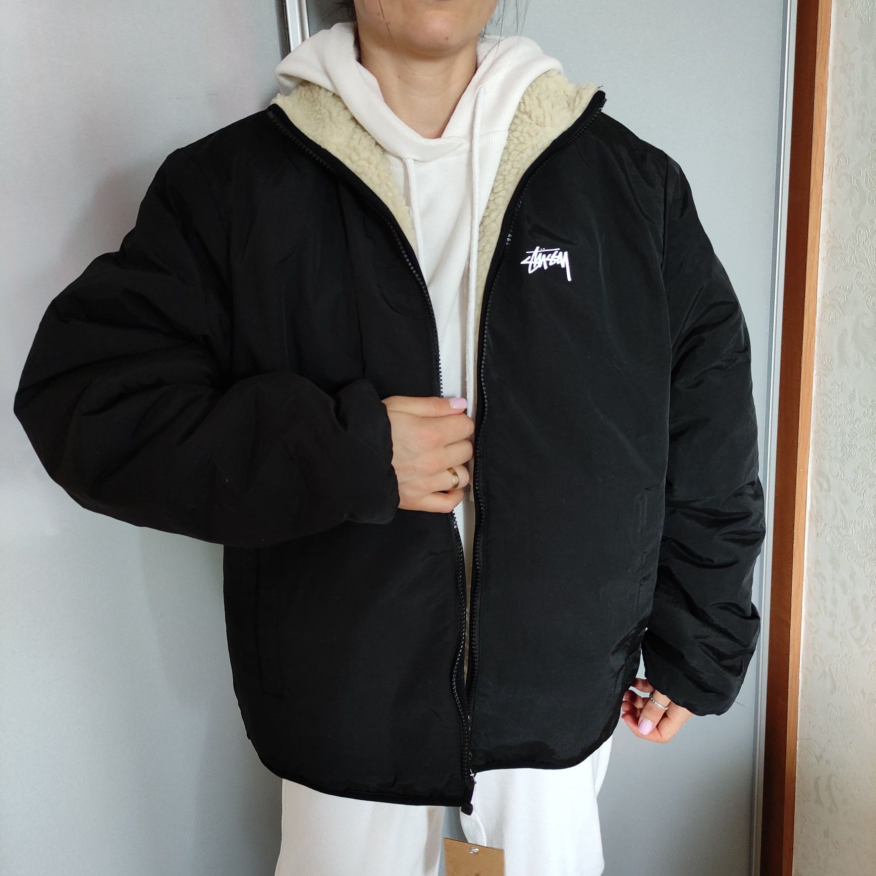 Куртка двостороння stussy jacket унісекс шерпа sherpa unisex