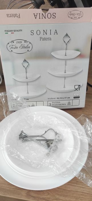 Patera 3 poziomy Sonia porcelana biala