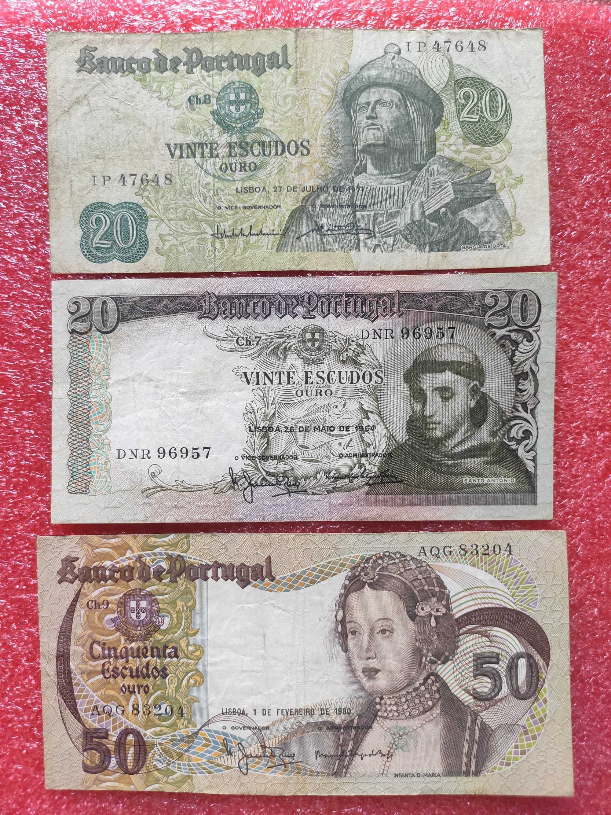 Notas escudos - 20$ 1964, 20$ 1971, 50$ 1980