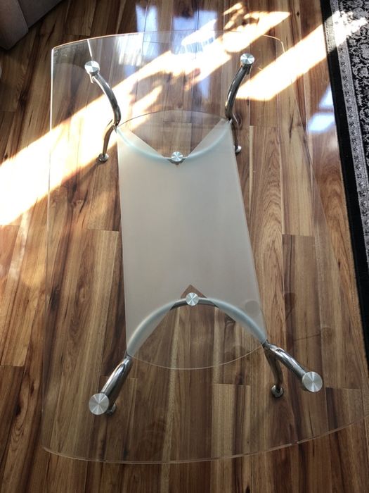 Stół stolik kawowy szklany niski srebrne chromowane nóżki dwupoziomowy