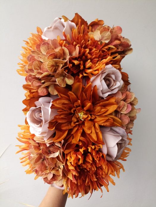 Stroik Na Grób Podłużny Jesienny – Chryzantemy I Róże, Sztuczne Kwiaty