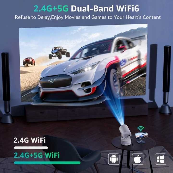Projektor rzutnik Android 11 z WiFi i Bluetooth przenośny z baterią