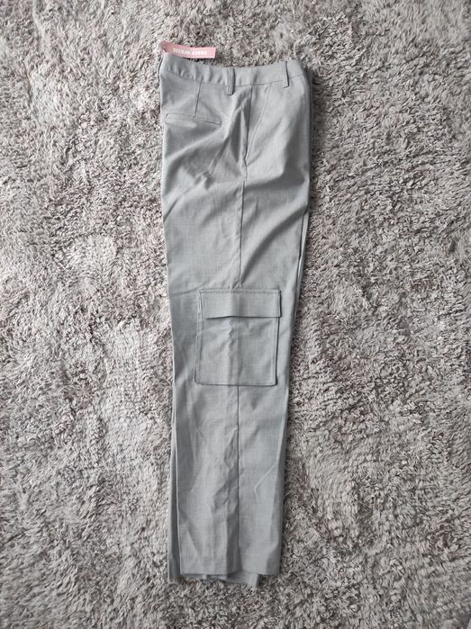 Nowe spodnie materiałowe szare bojówki szerokie wysoki stan cargo 36