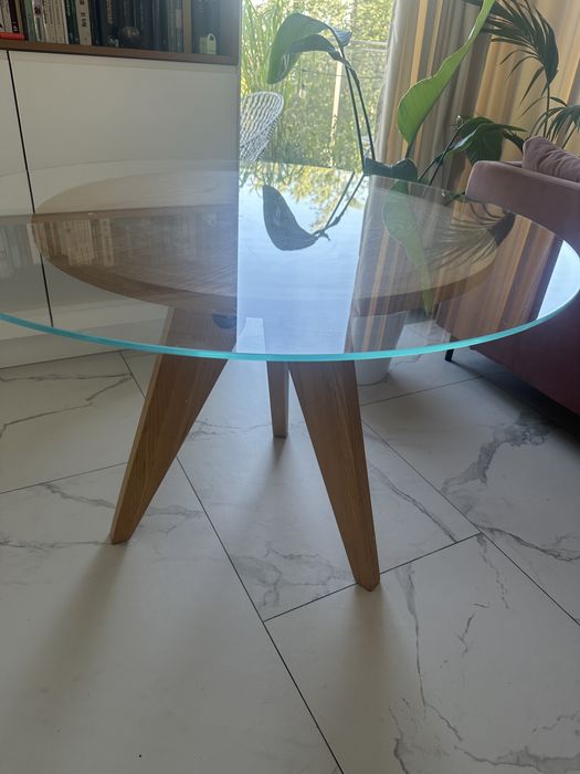 Stol drewniany dwa blaty, szklany blat
