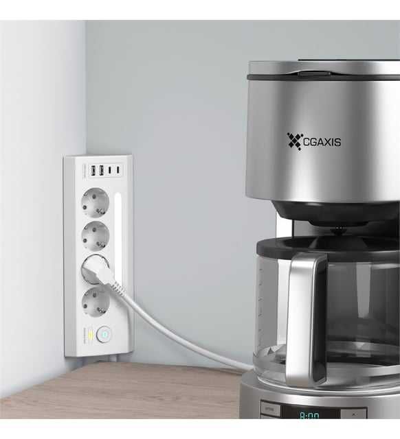 Kутовий подовжувач 3680 Вт, 4×AC + 4×USB, LED-нічник, кабель 2 м