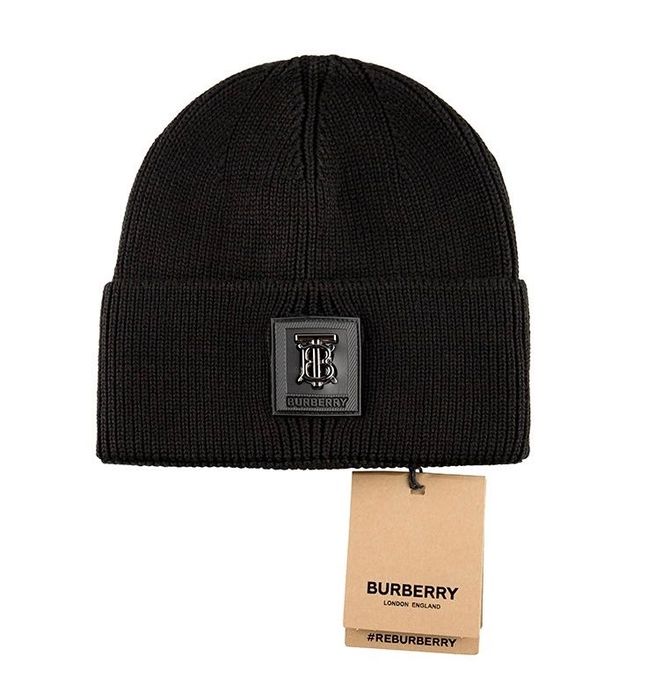 Шапка черная вязаная женская мужская Burberry Барбери бини унисекс
