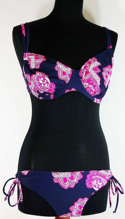 Bikini kąpielowe stretch kolor granat/róż Rozmiar 44 85 C/D