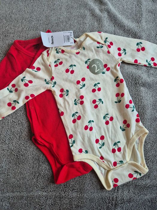 NOWY dwupafk body z długim rękawem Sinsay 86 wisienki czerwone bawełna