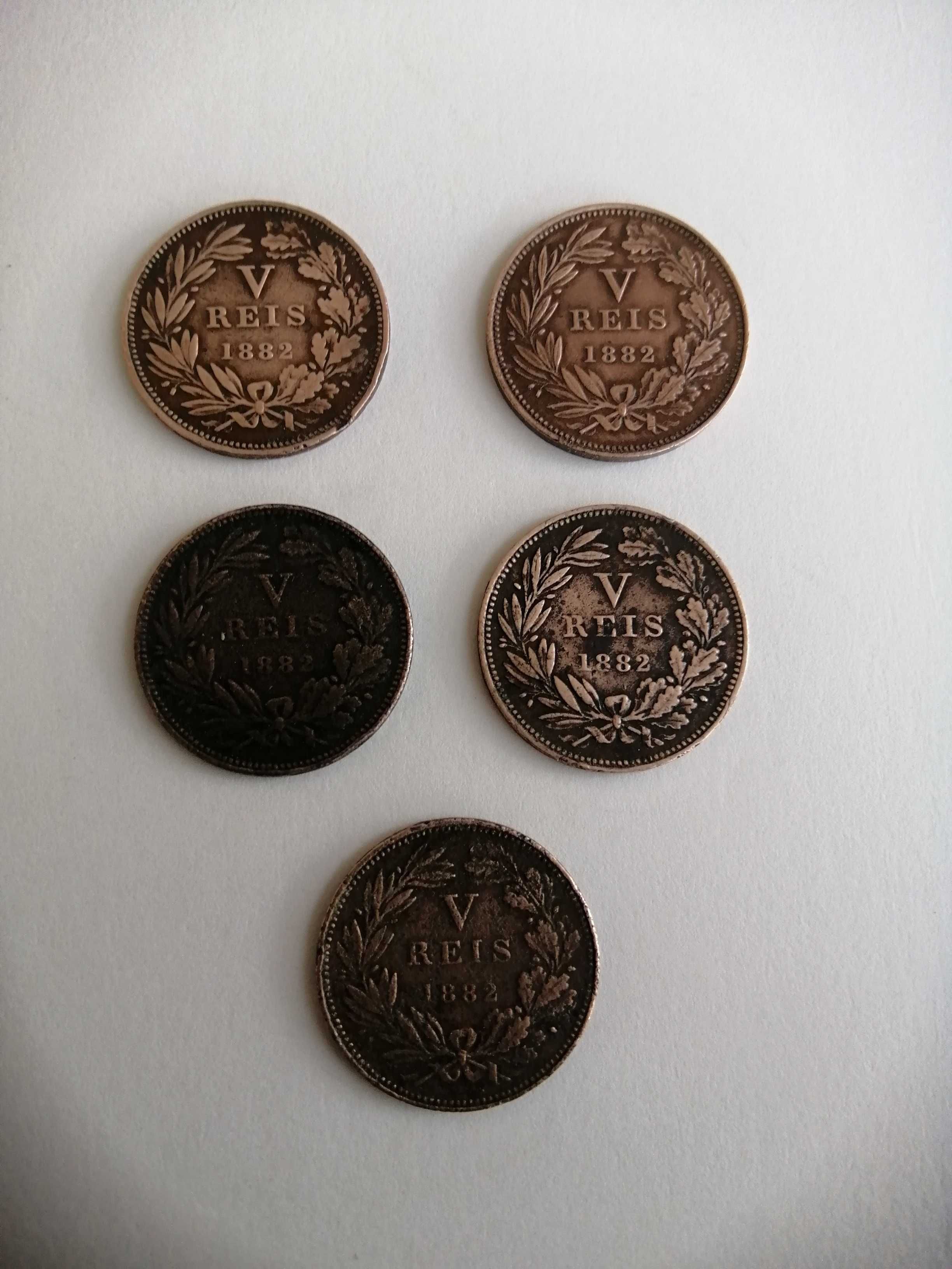 10 moedas de V réis de D. Luís. 1882, 1884, 1885,1886.