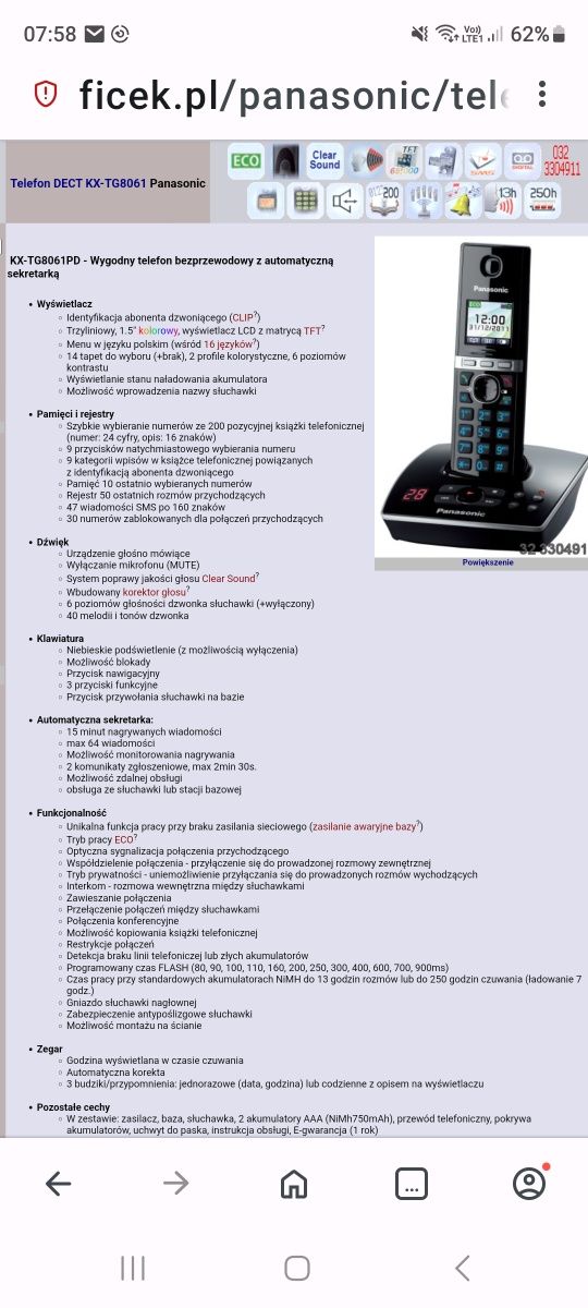 Telefon z sekretarka Panasonic KX-TG8061