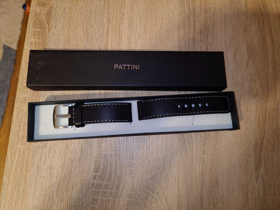 Pasek na zegarek 22 mm Pattini skóra handmade ręcznie robiony czarny