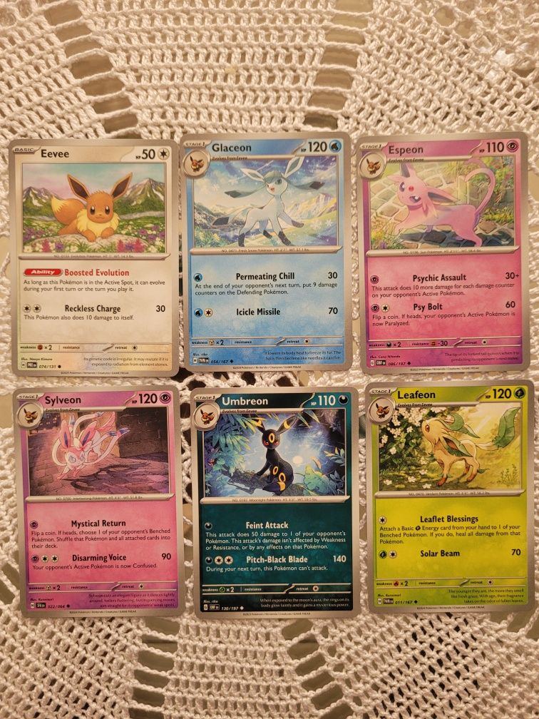 Karty Pokemon Eevee ewolucje. Umbreon, Sylveon. Oryginalne