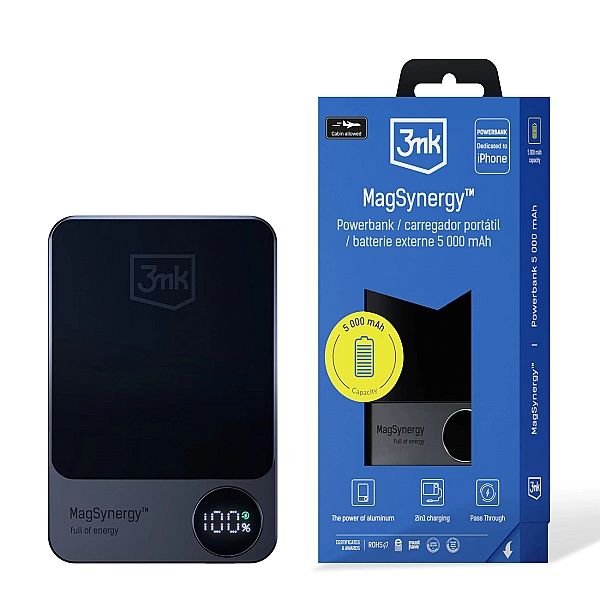 Powerbank 3mk MagSynergy z MagSafe 5000 mAh 18W - czarny