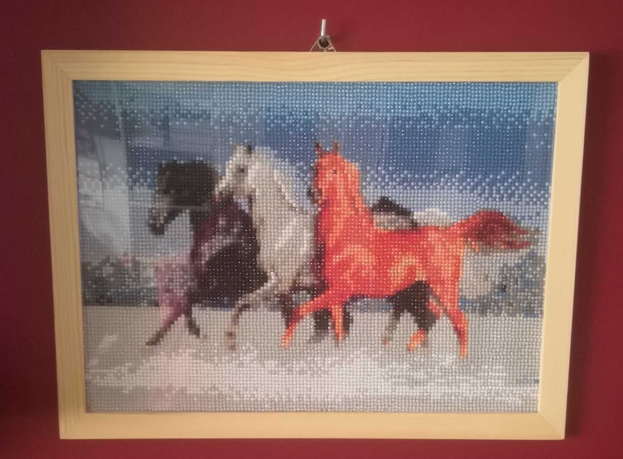 Obraz ręcznie zrobiony haftem diamentowym konie