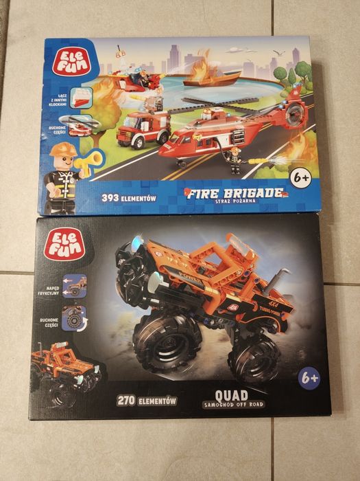 Zestaw 2 szt nowe klocki elefun quad straz pożarna samochód helikopter