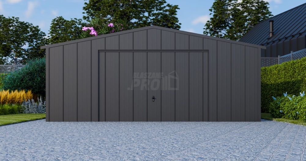 Garaż blaszany 6x6 brama uchylna blacha na rąbek  dwuspadowy GP643