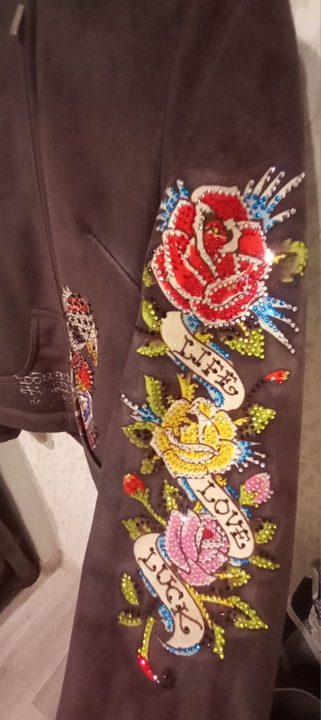 Винтажная худи на молнии Y2K Ed Hardy (S)